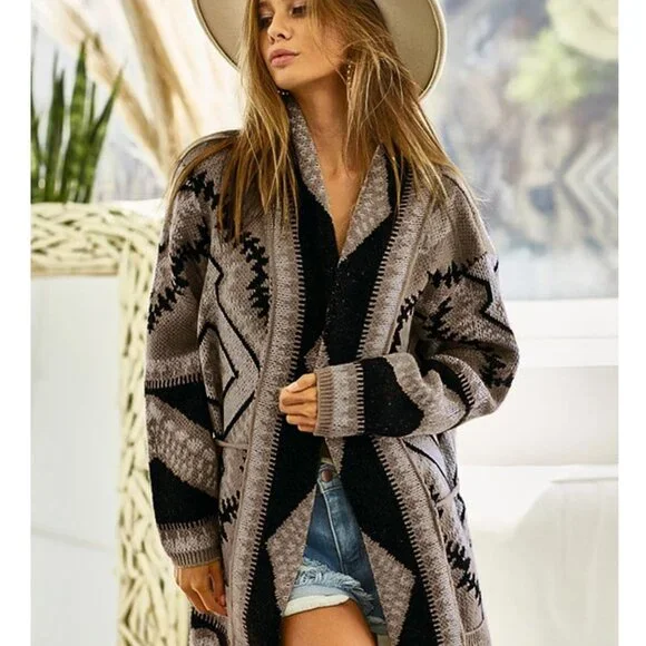 New Western Boho Western Ski Montana Cardigan Sweater Coat - Picture 2 of 6